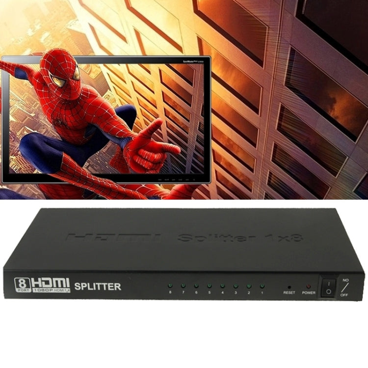 Divisor de amplificador HDMI V1.4 Full HD 1080P 1 x 8 compatible con 3D (Negro)