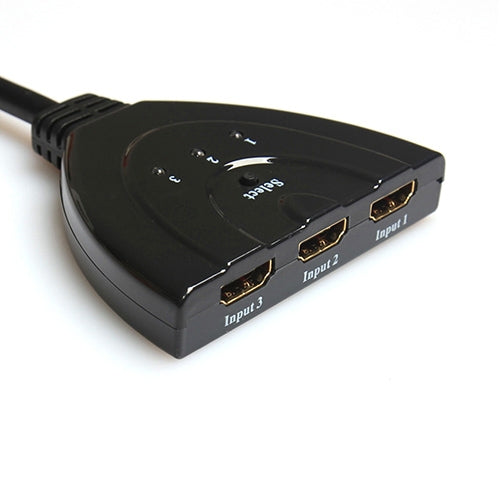 Conmutador HDMI 3x1 Pigtail hasta 1080P (chapado en Oro) (Negro)