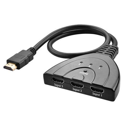 Commutateur HDMI 3x1 Pigtail jusqu'à 1080P (plaqué or) (noir)