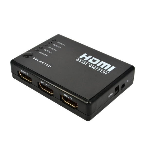 5 Port 1080P HDMI Switch with Remote Control Compatible with HDTV (Black)