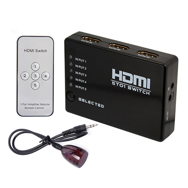 5 Port 1080P HDMI Switch with Remote Control Compatible with HDTV (Black)