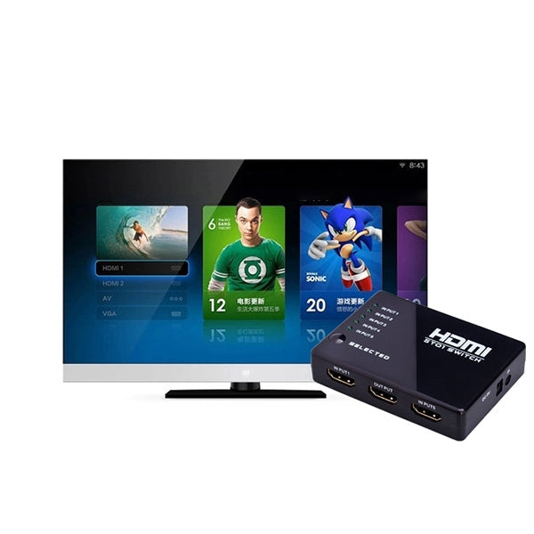 Conmutador HDMI 1080P de 5 Puertos con Control remoto compatible con HDTV (Negro)