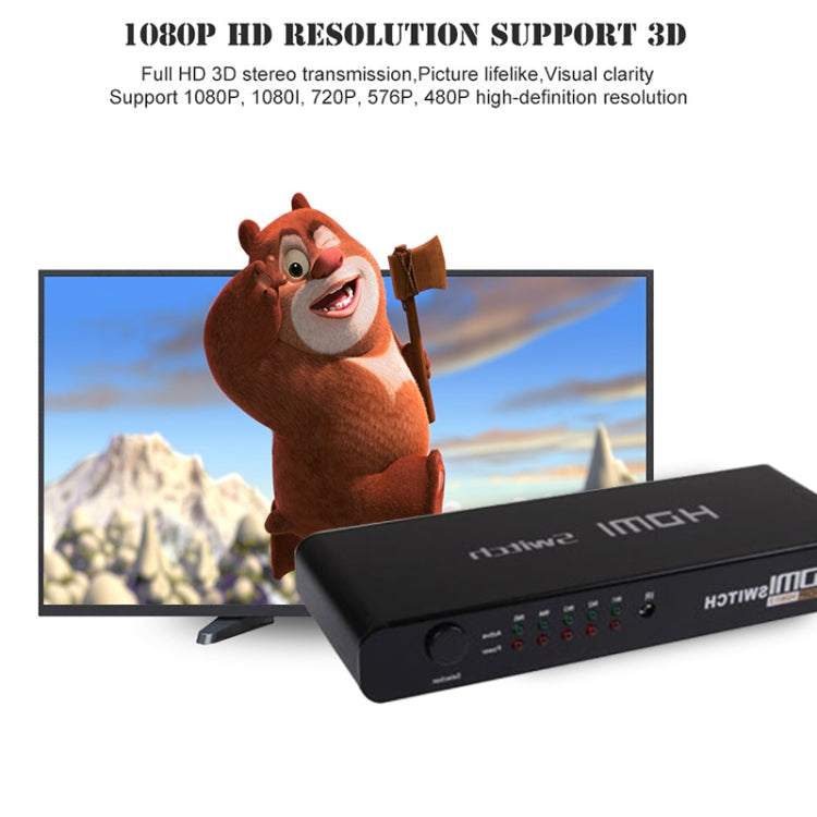5 Port Full HD 1080P HDMI Switch with Switcher and Remote Control Version 1.3 (5 Port HDMI Input 1 Port HDMI Output) (Black)