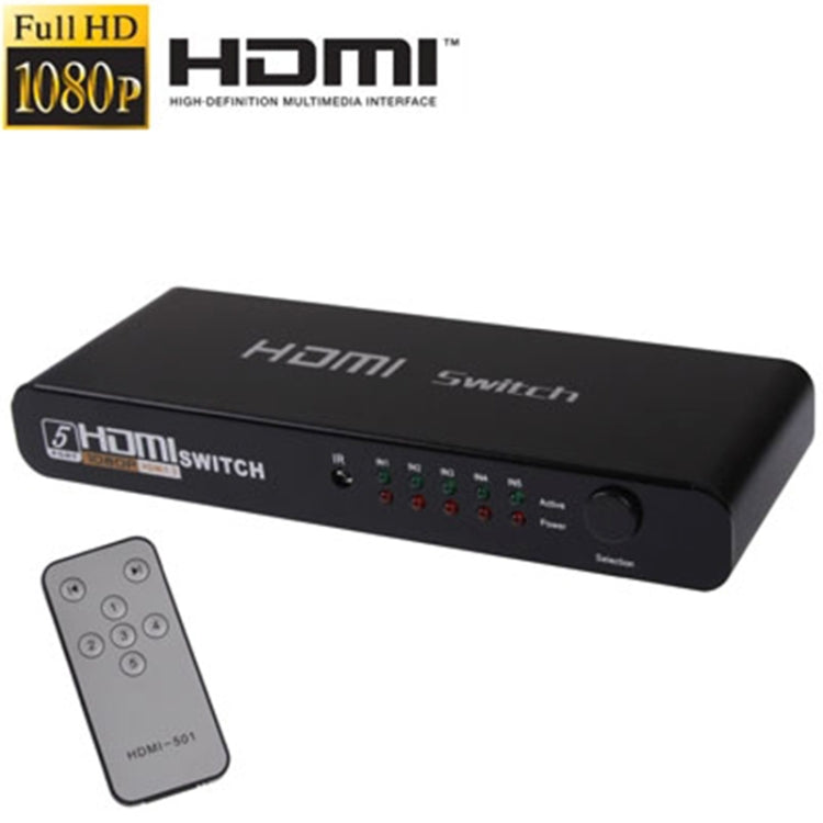 Commutateur HDMI Full HD 1080P 5 ports avec commutateur et télécommande Version 1.3 (entrée HDMI 5 ports, sortie HDMI 1 port) (noir)