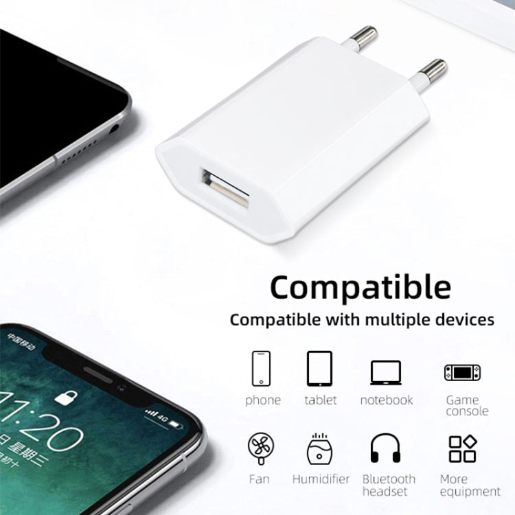 Adaptador de Cargador USB de 5V / 1A (Enchufe de la UE) para iPhone Galaxy Huawei Xiaomi LG HTC y otros Teléfonos Inteligentes dispositivos reCargables (Blanco)