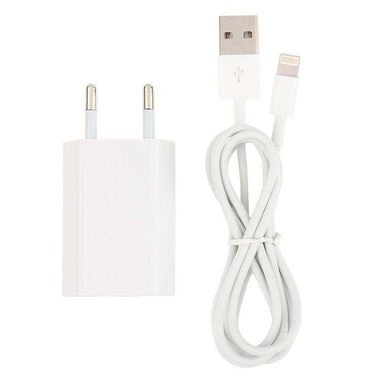2 in 1 5V 1A US Plug Travel Charger Adapter + 1m 8Pin Sync Charge Cable for iPhone (White)