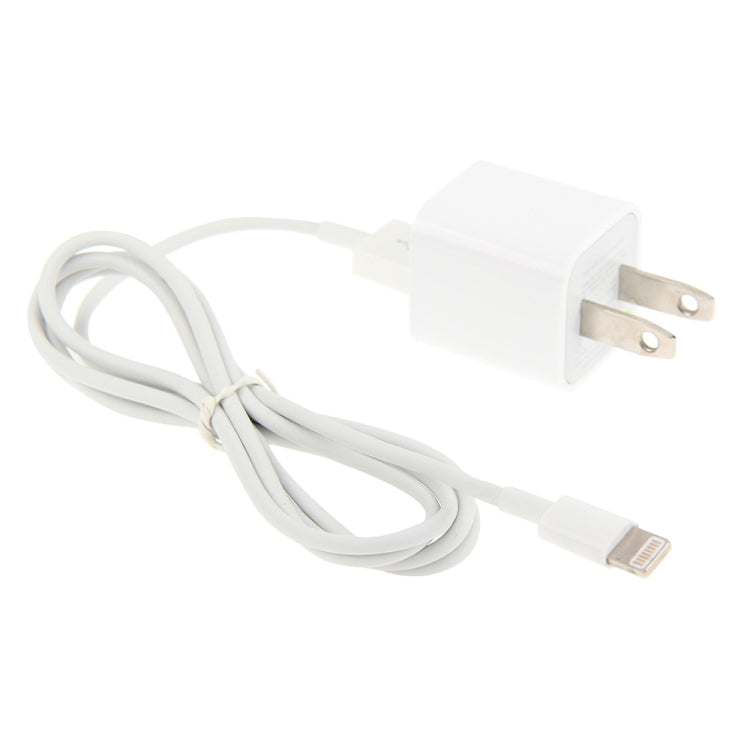 2 in 1 5V 1A US Plug Travel Charger Adapter + 8m 8Pin Sync Charge Cable for iPad iPhone Galaxy Huawei Xiaomi LG HTC and Other Smart Phones Rechargeable Devices (White)