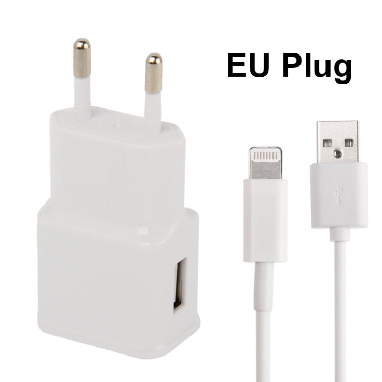 Charger Sync Cable + EU Plug Travel Charger For iPad iPhone Galaxy Huawei Xiaomi LG HTC and other Smartphones rechargeable devices (White)