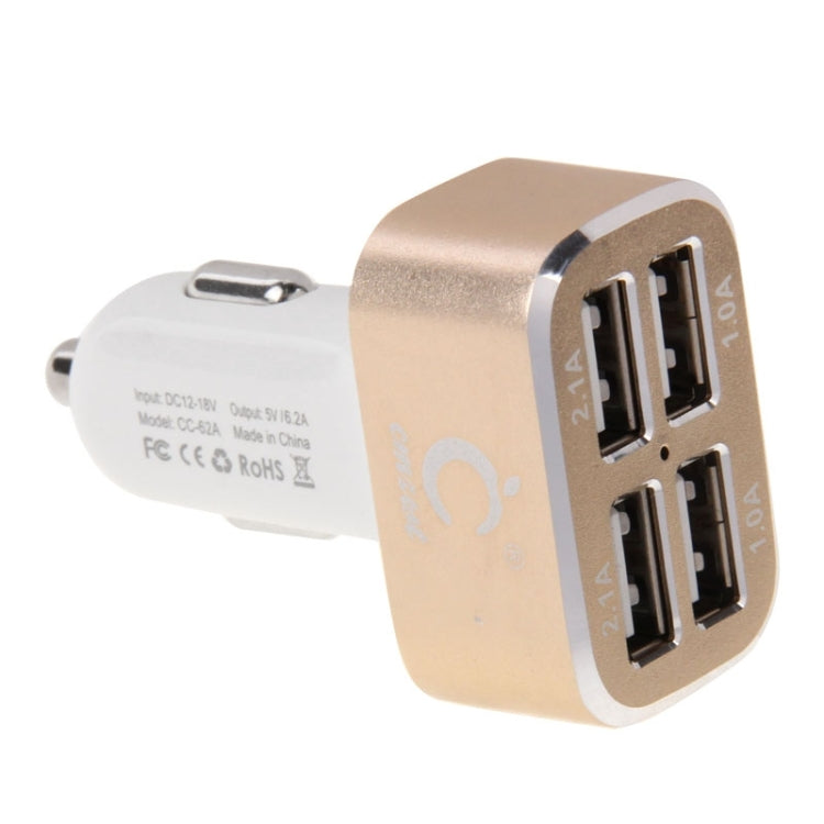 4 Ports 5V (2.1A + 2.1A + 1A + 1A) Universal USB Car Charger For iPad iPhone Galaxy Huawei Xiaomi LG HTC and other Smart Phones rechargeable devices (Gold)