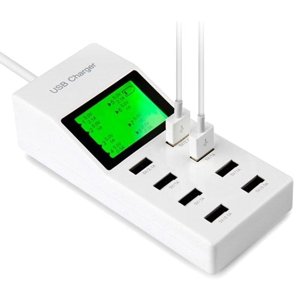 CDA6 5V (2.1A + 2.1A + 1A + 1A + 1A + 1A + 0.5A + 0.5A) 8 USB Ports Superfast USB Charger with Display Screen