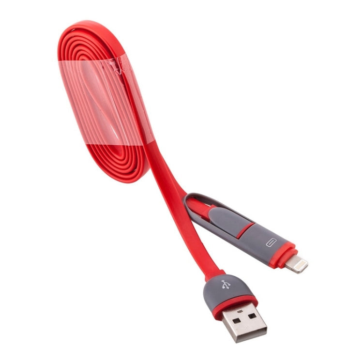 Cable de Datos / Cargador de 1 m 2 en 1 de 8 Pines y Micro USB a USB Para iPhone iPad Samsung HTC LG Sony Huawei Lenovo Xiaomi y otros Teléfonos Inteligentes (Rojo)
