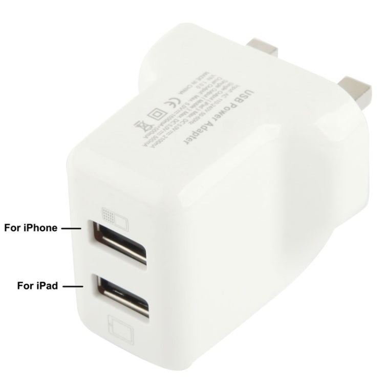 Dual USB Power Charger Adapter with UK Plug for iPad iPhone Galaxy Huawei Xiaomi LG HTC and other Smart Phones rechargeable devices (White)