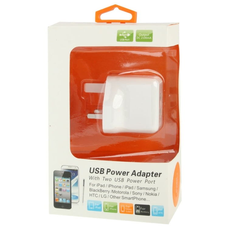 Dual USB Power Charger Adapter with UK Plug for iPad iPhone Galaxy Huawei Xiaomi LG HTC and other Smart Phones rechargeable devices (White)
