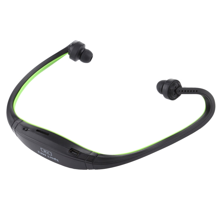 Écouteurs MP3 de sport de style tour de cou avec fente pour carte TF Format de musique : MP3/WMA/WAV (vert)