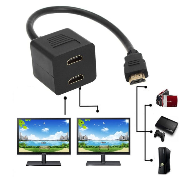 Adaptador divisor HDMI de 30 cm Y Verteiler Stecker mit 2 Kupplung Gel (chapado en Oro) (Negro)