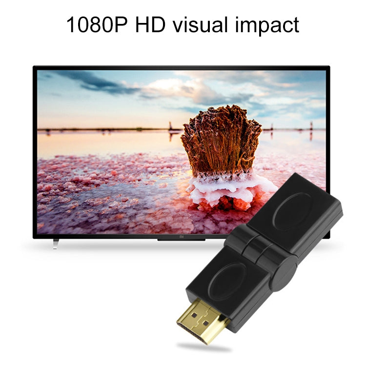 Adaptador giratorio HDMI de 19 pines Macho a HDMI Hembra de 19 pines (180 grados) (chapado en Oro) (Negro)