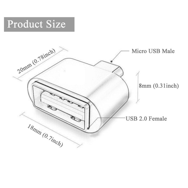 Adaptador Micro USB 2.0 a USB 2.0 con función OTG Para Samsung / Huawei / Xiaomi / Meizu / LG / HTC y otros Teléfonos Inteligentes (Blanco)
