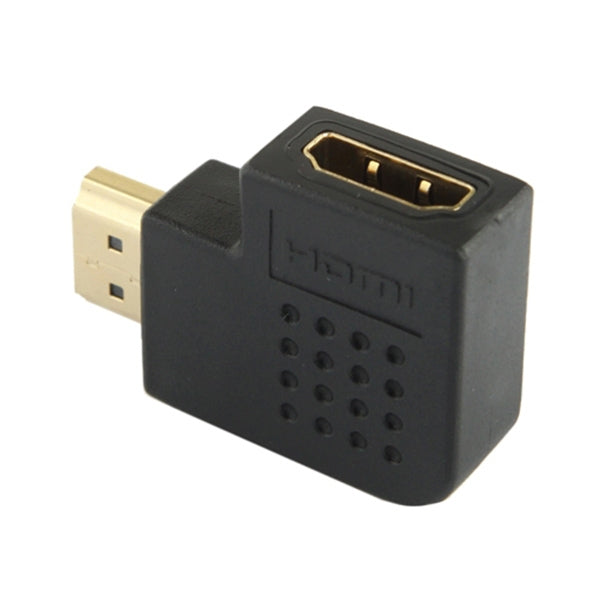 Adaptateur HDMI 19 broches mâle vers HDMI 19 broches femelle plaqué or avec angle de 90 degrés (noir)