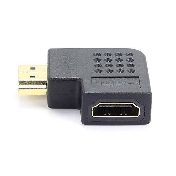 Adaptador HDMI chapado en Oro de 19 pines Macho a HDMI de 19 pines Hembra con ángulo de 90 grados (Negro)