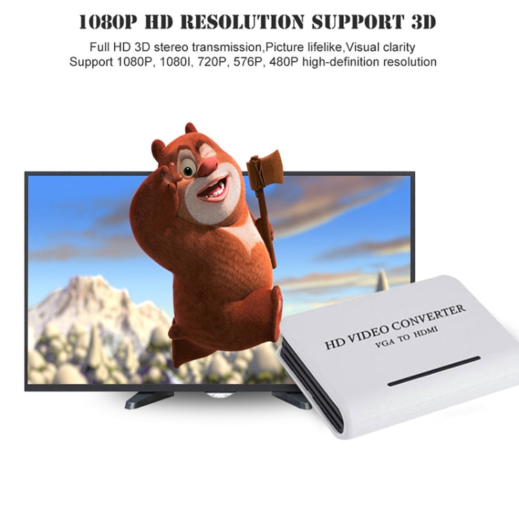 Convertidor de video 1080P Audio VGA a HDMI HD HDTV (Blanco)