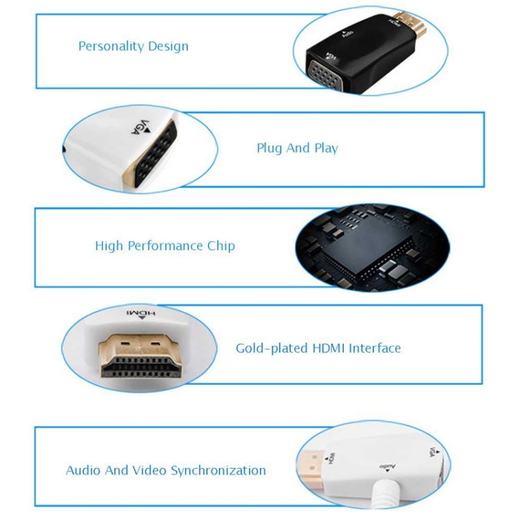Adaptador Full HD 1080P HDMI a VGA y Audio Para HDTV / Monitor / Proyector (Negro)