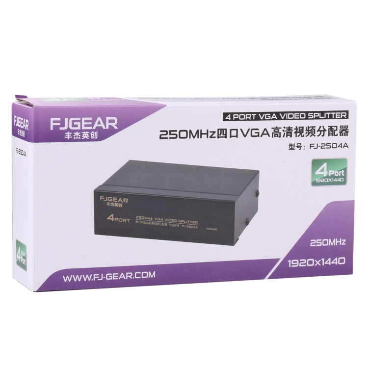 FJ-2504A Répartiteur vidéo VGA 4 ports Haute résolution 1920 x 1440 Prise en charge de la bande passante vidéo 250 MHz