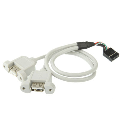 Embase interne à 9 broches vers 2x USB 2.0 AF Montage sur panneau Longueur du câble : 30 cm