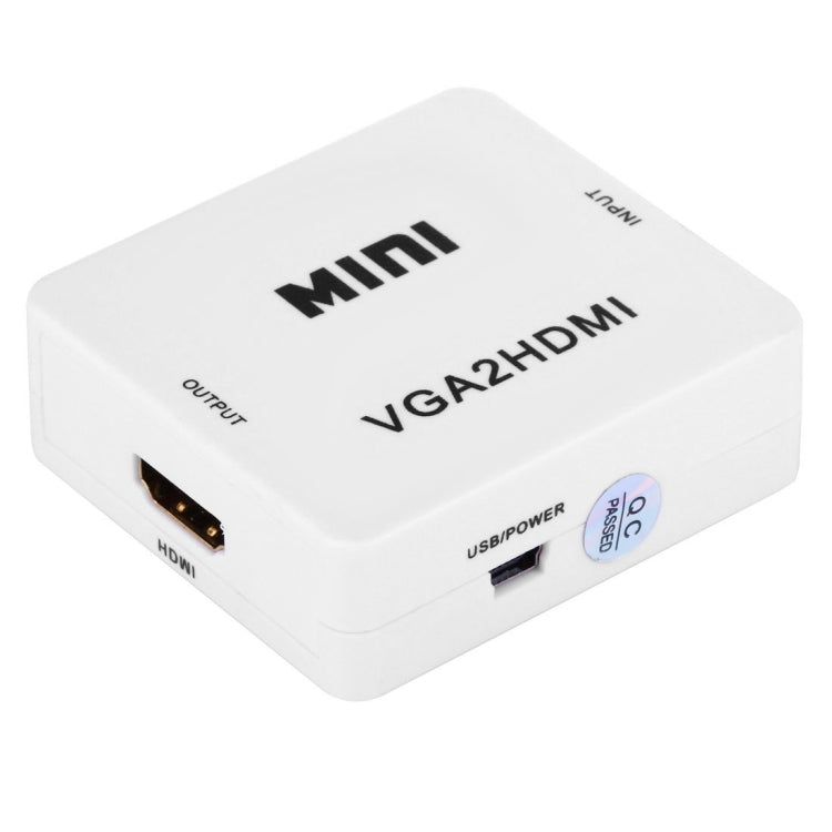 HD 1080P HDMI Mini VGA to HDMI Scaler Box Audio Video Digital Converter (White)