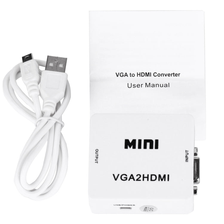 HD 1080P HDMI Mini VGA to HDMI Scaler Box Audio Video Digital Converter (White)
