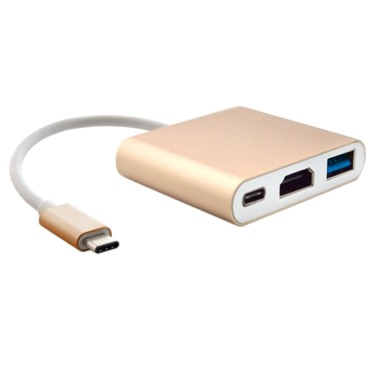 Cable adaptador USB tipo C a HDMI 3 en 1 Para MacBook de 12 pulgadas Versión 2015 Google Chromebook Pixel Versión 2015 Nokia N1 Tablet PC (Oro)