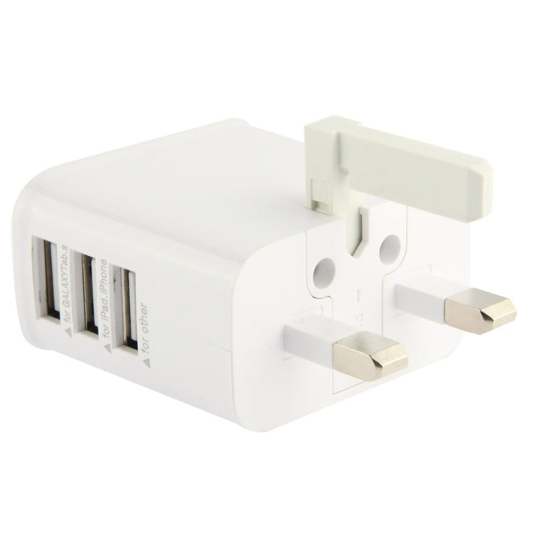 USB Wall Charger 5.3V 3.0A Adaptador de potencia de Viaje USB de 3 Puertos Enchufe del Reino Unido (Blanco)