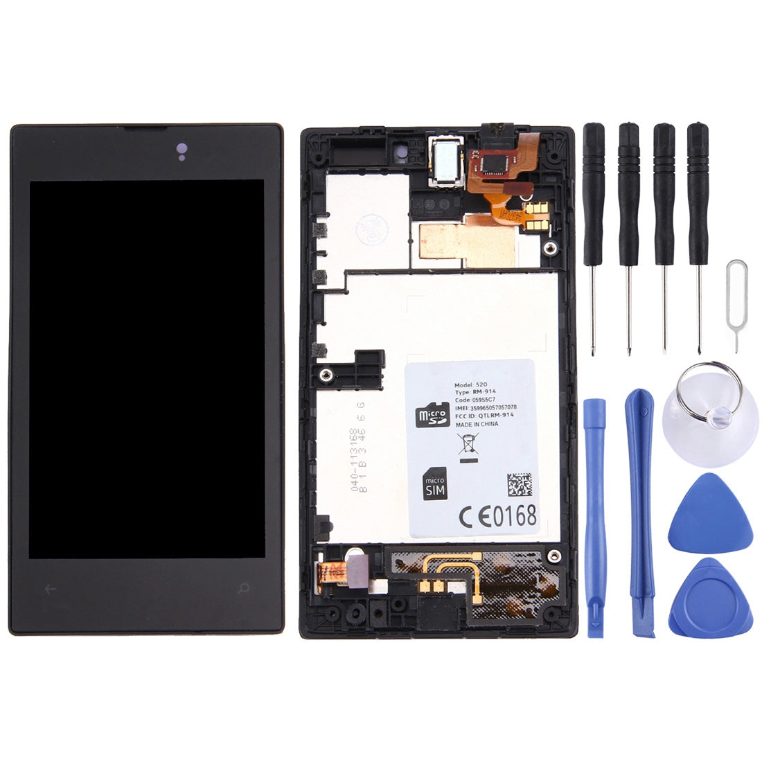 Ecran Complet LCD + Tactile + Châssis Nokia Lumia 520 Noir