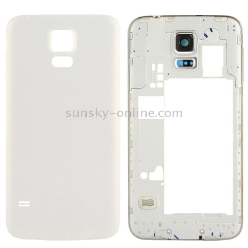 Plaque centrale LCD version OEM (version double carte) avec câble bouton et coque arrière pour Samsung Galaxy S5/G900 (blanc)