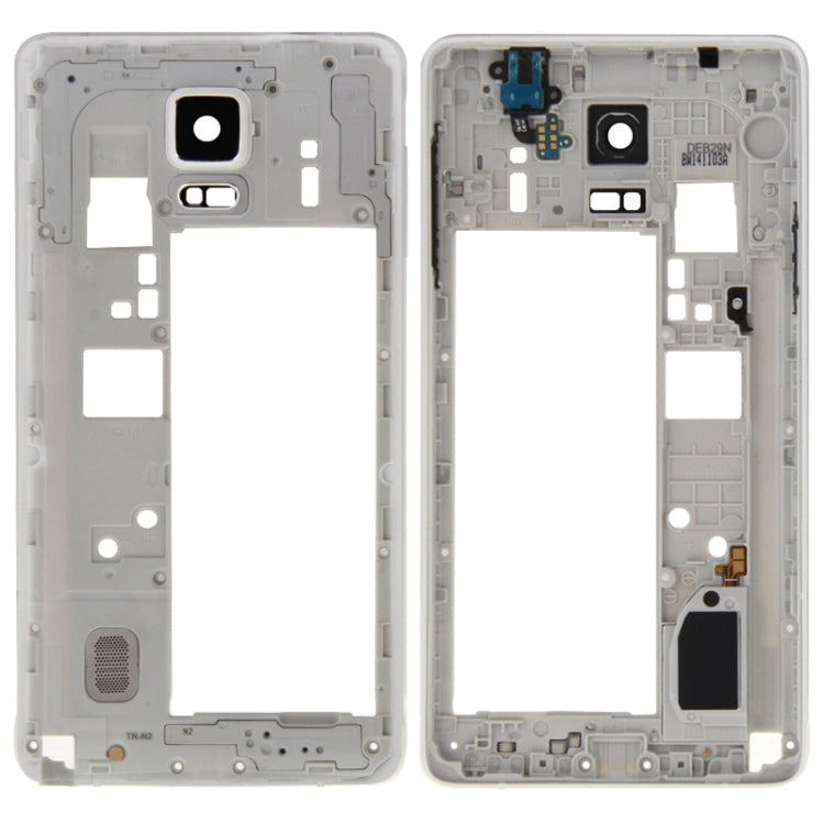 Marco Medio Bisel Placa Trasera Carcasa Panel de Lente de Cámara con Timbre de Altavoz y orificio para Auriculares para Samsung Galaxy Note 4 / N910V (Blanco)