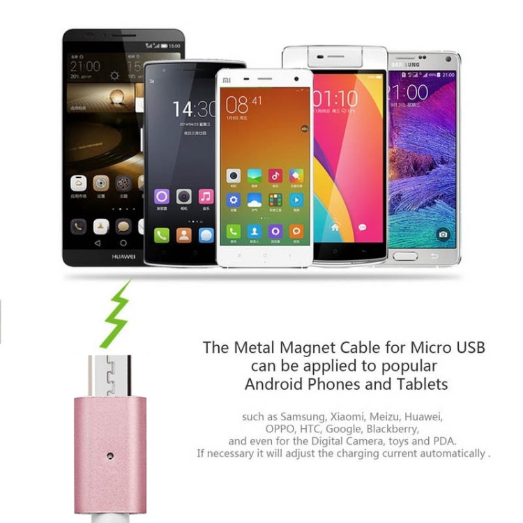 Cable de Carga de Sincronización de Datos Micro USB a USB Magnético de Cabeza metálica de 1 m Para Teléfonos Móviles Samsung Huawei HTC Xiaomi (Oro Rosa)