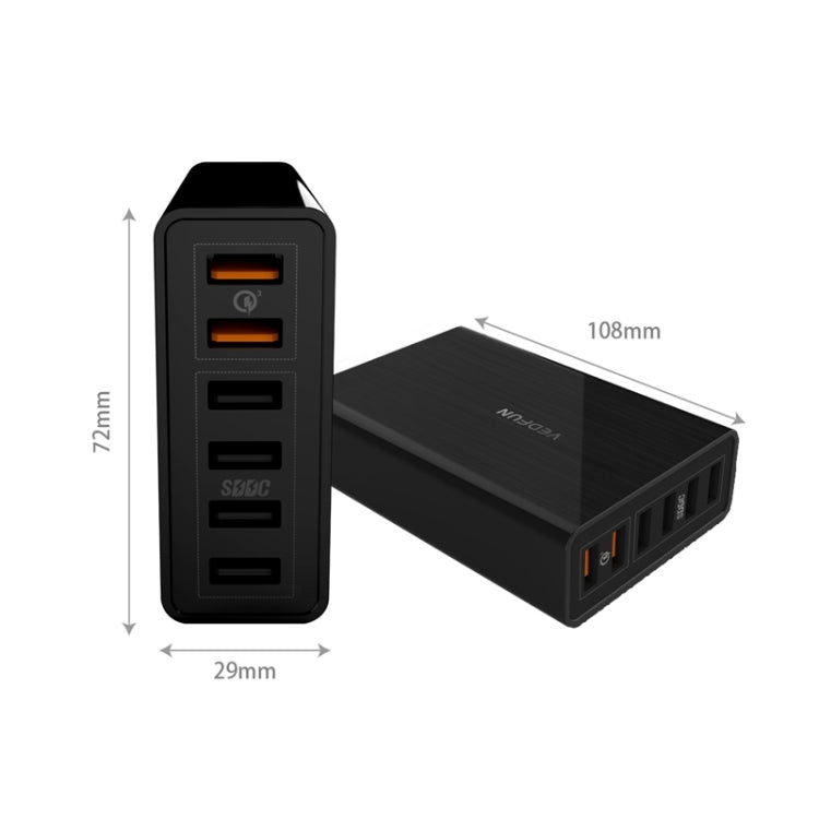 Vedfun TurboCube D620 Six Ports FAST CHARGE 3.0 + SDDC TECHNOLOGY USB Charger For iPhone Galaxy Huawei Xiaomi LG HTC and other Smart Phones EU / US / UK rechargeable devices
