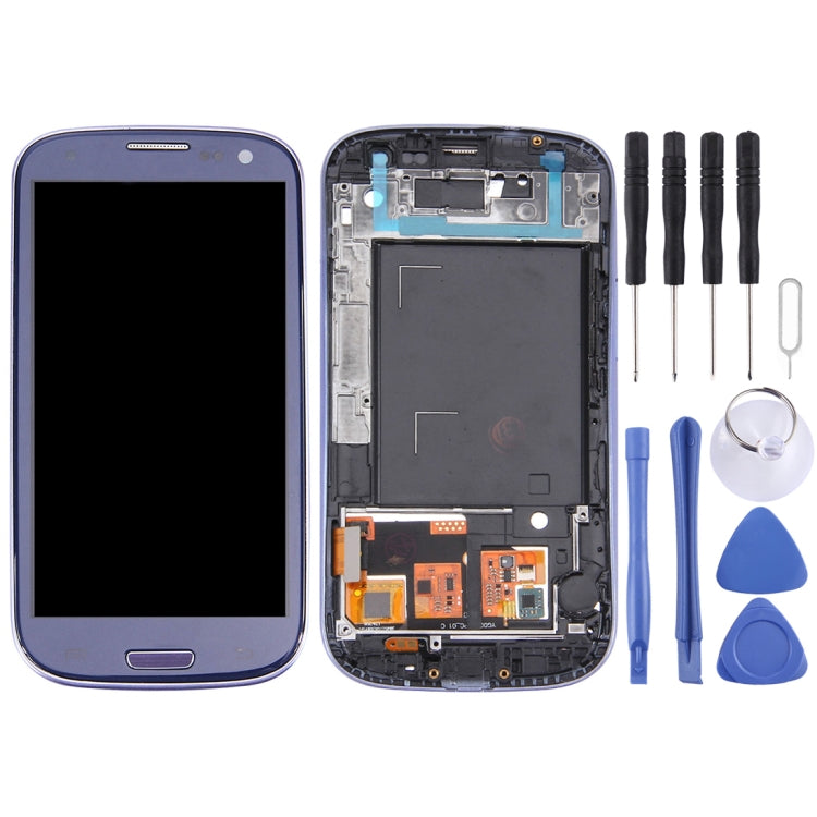 Ecran LCD (TFT 4,65 pouces) + Dalle tactile avec cadre pour Samsung Galaxy S3 / i9300 (Bleu galet)