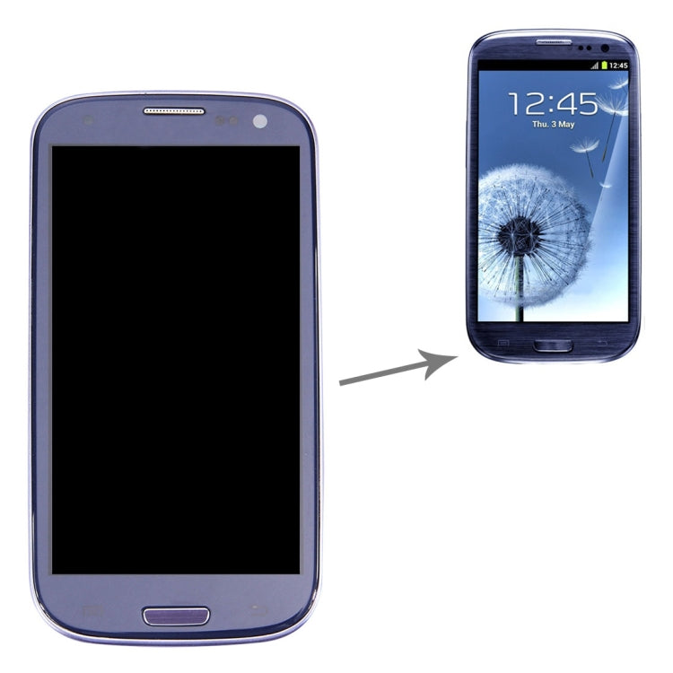 Ecran LCD (TFT 4,65 pouces) + Dalle tactile avec cadre pour Samsung Galaxy S3 / i9300 (Bleu galet)