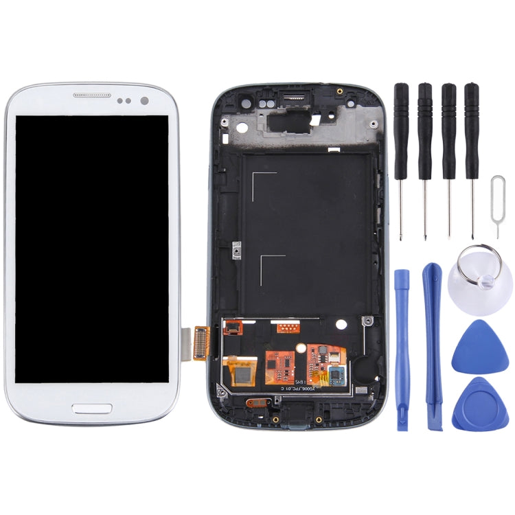 Ecran LCD (4,65 pouces TFT) + Dalle tactile avec cadre pour Samsung Galaxy S3 / i9300 (Blanc)