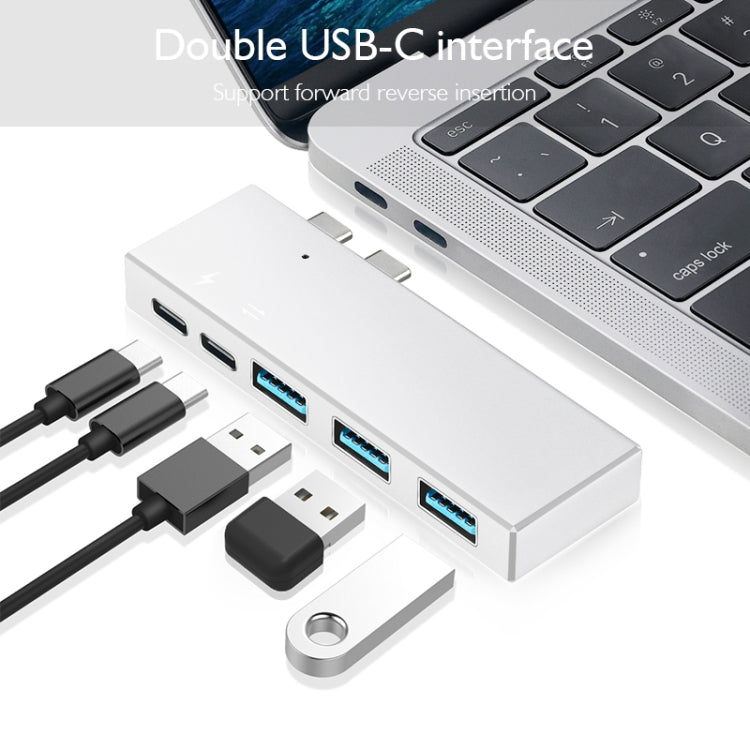 basix P2 5 en 1 2 USB-C / Type-C a 3 USB 3.0 + 2 USB-C / Type-C Interfaces Adaptador HUB (Plateado)