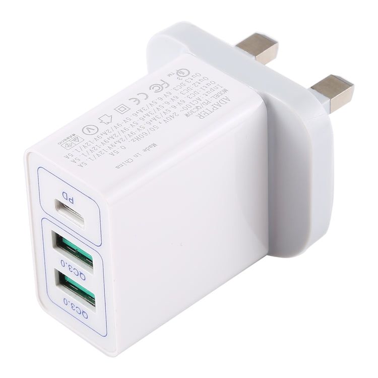 3A Max Output USB-PD + Dual QC3.0 USB Ports Travel Fast Charger UK Plug