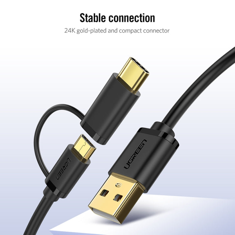UVerde 1.5m 2.4A Salida 2 en 1 USB-C / Type-C + Mrico USB a USB Cable de Carga de Sincronización de Datos PET (Negro)