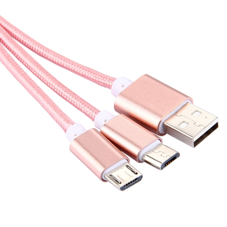 Câble adaptateur de charge 2 en 1 Micro USB + Micro USB vers USB 2.0 avec porte-clés pour Samsung Xiaomi Meizu Nokia Google et autres appareils avec port micro USB (or rose)