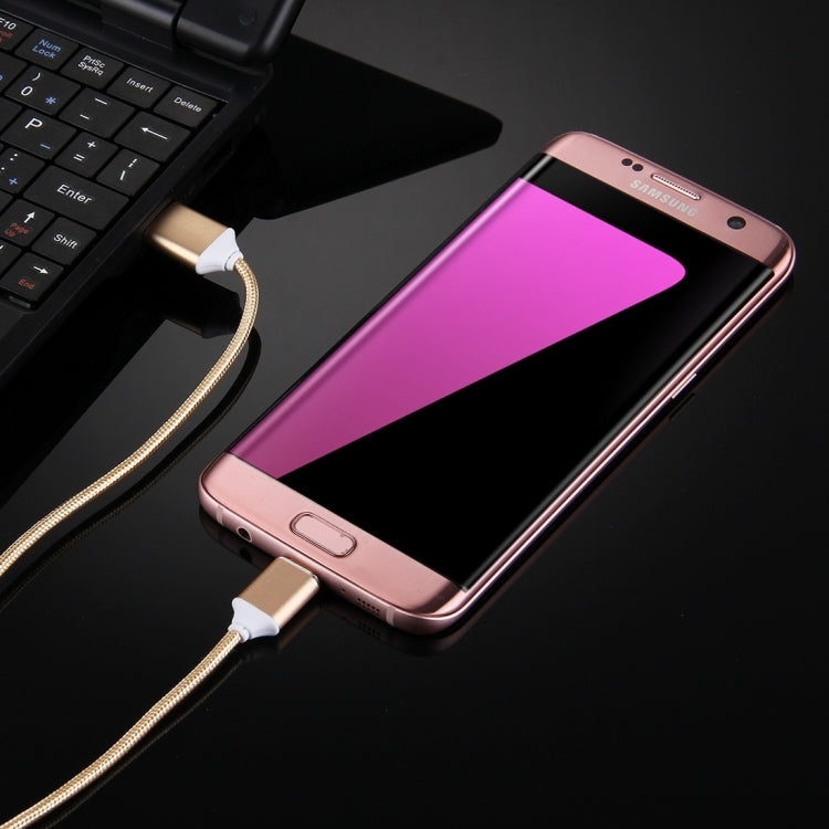 Cable de Carga de Sincronización de Datos Micro USB a USB de estilo tejido 2.4A de 1M Cable de magnetismo de metal Inteligente Para Samsung HTC Sony Huawei Xiaomi Meizu y otros dispositivos Android (Gold)