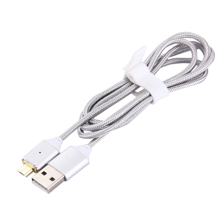 Cable de Carga de Sincronización de Datos Micro USB a USB de estilo tejido 2.4A de 1M Cable de magnetismo de metal Inteligente Para Samsung HTC Sony Huawei Xiaomi Meizu y otros dispositivos Android (Plateado)