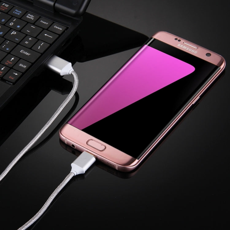 1M 2.4A Weave Style Micro USB vers USB Câble de charge de synchronisation de données Câble de magnétisme en métal intelligent pour Samsung HTC Sony Huawei Xiaomi Meizu et autres appareils Android (Argent)