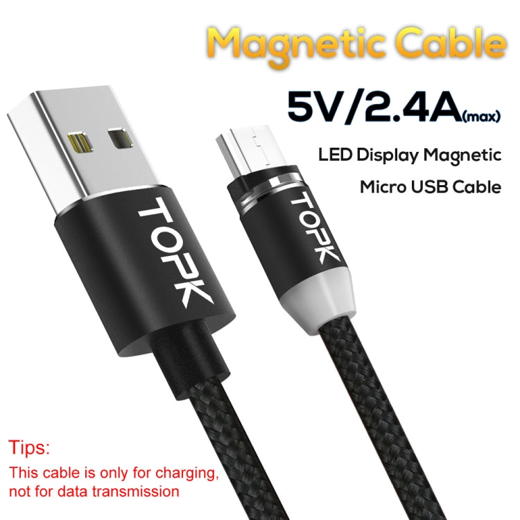 TOPK 1m 2.4A Max USB vers Micro USB Câble de Charge Magnétique Tressé en Nylon avec Indicateur LED (Noir)