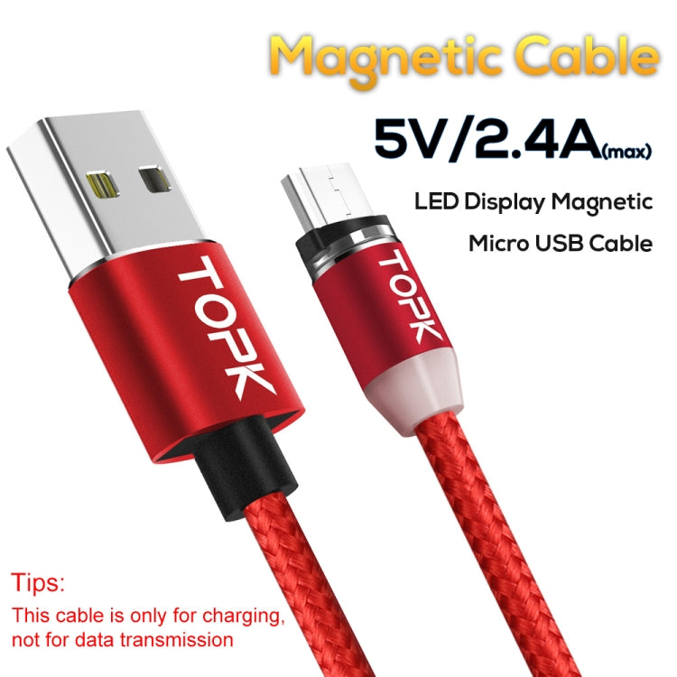 TOPK 1m 2.4A Max USB vers Micro USB Câble de Charge Magnétique Tressé en Nylon avec Indicateur LED (Rouge)