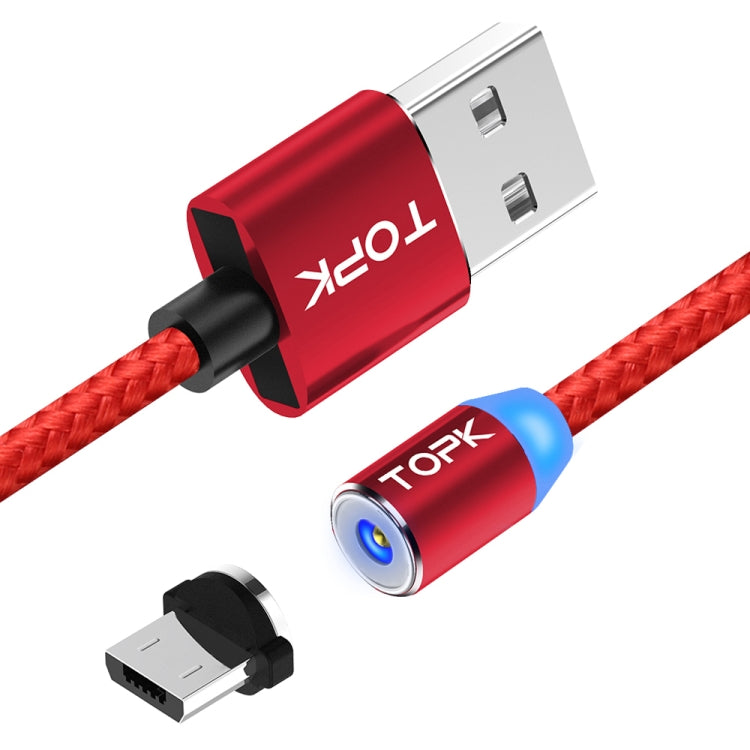 TOPK 2m 2.4A Max USB vers Micro USB Câble de Charge Magnétique Tressé en Nylon avec Indicateur LED (Rouge)