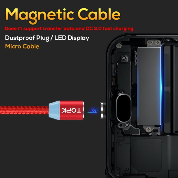 TOPK 2m 2.4A Max USB vers Micro USB Câble de Charge Magnétique Tressé en Nylon avec Indicateur LED (Rouge)